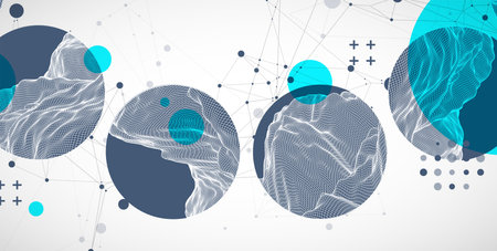 Trendy abstract wireframe background. Modern science or technology art elements. Surface illustration. Vector.のイラスト素材