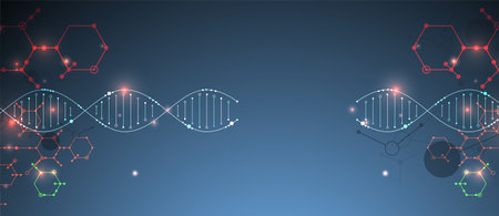 Science template, wallpaper or banner with a DNA molecules. Vector illustration.のイラスト素材