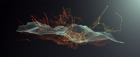 Polygonal science background with connecting dots and lines. Digital data visualization. Vector
