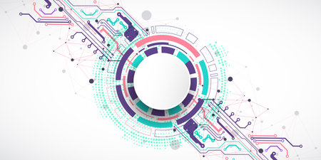 Abstract background with plexus effect. Scientific and technological concept with the use of technical elements formed in the shape of a circle. Vectorのイラスト素材