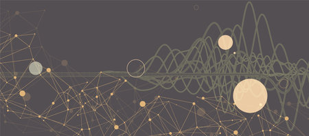 Vector abstract background with a wireframe dynamic pipes, line and particles. Plexus effect.のイラスト素材