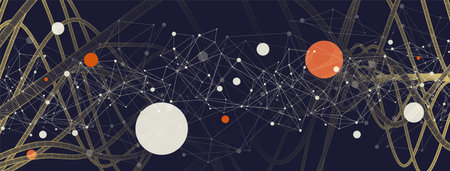 Vector abstract background with a wireframe dynamic pipes, line and particles. Plexus effect.のイラスト素材