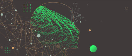 Outline of a human head with an abstract wave. Plexus effect. Vectorのイラスト素材