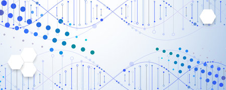 Science template, wallpaper or banner with a DNA molecules. Handmade vector illustration.のイラスト素材