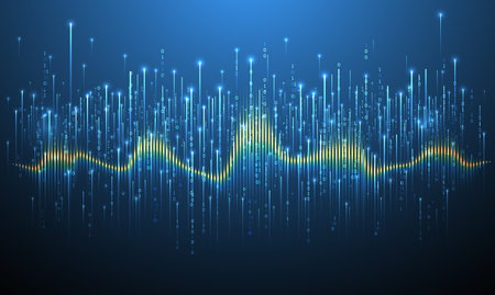 Technology background. Big data concept. Binary computer code. Hand drawn vector illustration.のイラスト素材