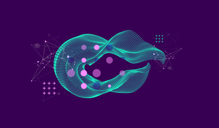 The abstract wave is made in a frame style. Template for science and technology presentation. Hand drawn vector art.のイラスト素材