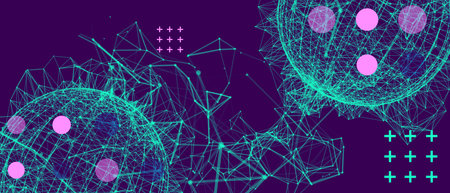 Abstract sphere background with plexus effect. 3D surface. Hand made vector illustration.のイラスト素材