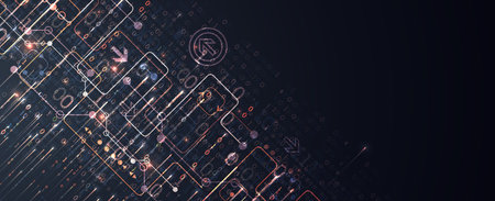 Abstract data gradient color background. Hand drawn digital technology concept. Vectorのイラスト素材