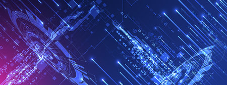 Handmade abstract technology concept. Circuit board, high computer color background. Vector illustration with space for content, web - template, business tech presentation.のイラスト素材