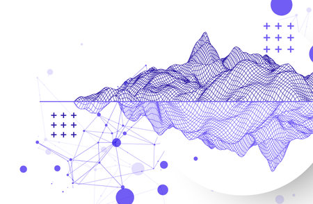 Abstract wireframe mountain background. Modern science or technology art elements. Surface illustration. Hand drawn vector.のイラスト素材