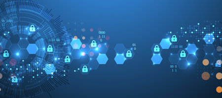 Secure digital background. Virtual confidential, programming protection. Hand drawn vector.のイラスト素材