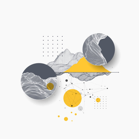 Abstract art wireframe background. Modern science or technology art elements. Surface illustration. Hand made vector.のイラスト素材