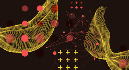 The abstract wave is made in a frame style. Template for science and technology presentation. Hand...