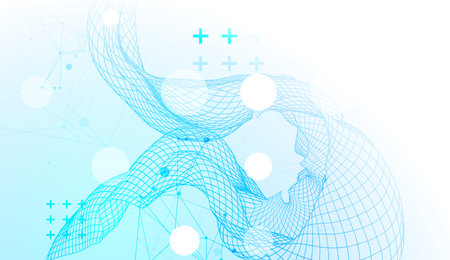 The abstract wave is made in a frame style. Template for science and technology presentation. Hand drawn vector art.のイラスト素材