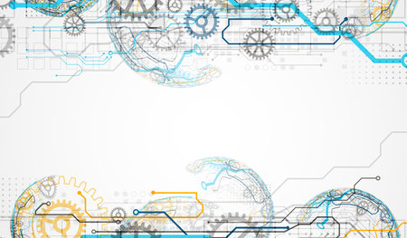 Abstract technology concept. Circuit board, high computer color background. Vector illustration with space for content, web - template, business tech presentation.のイラスト素材