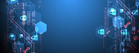 Secure digital background. Virtual confidential, programming protection. Hand drawn vector.のイラスト素材