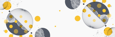 Sphere  theme with connected lines in technology style background. Wireframe illustration. Abstract 3d grid design. Hand drawn.のイラスト素材