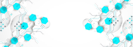 Abstract circuit board background with hexagons and sphere. Hi-tech digital technology concept. Hand...
