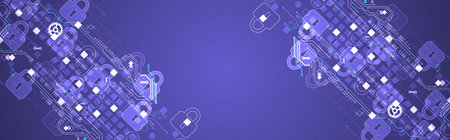 Secure digital background. Virtual confidential, programming protection. Hand drawn vector.のイラスト素材