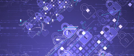 Secure digital background. Virtual confidential, programming protection. Hand drawn vector.のイラスト素材