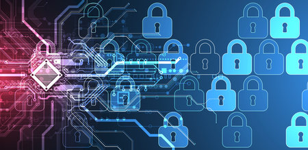 Secure digital background. Virtual confidential, programming protection. Hand drawn vector.
