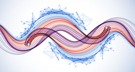 Abstract colored background with many intersecting lines. Hand drawn vector illustration.のイラスト素材