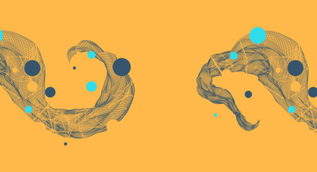 The abstract wave is made in a frame style. Template for science and technology presentation. Hand drawn vector art.のイラスト素材