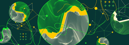 Trendy abstract wireframe background. Modern science or technology art elements. Surface...