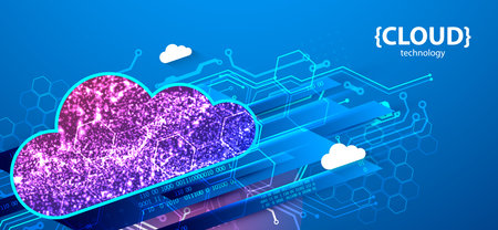Storage technology. Integrated digital web concept background. Cloud element created from shining...