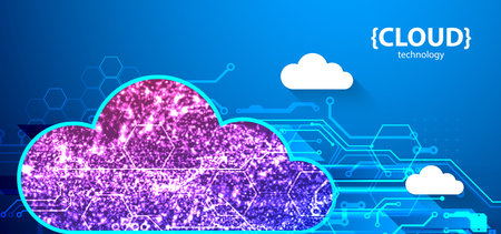 Storage technology. Integrated digital web concept background. Cloud element created from shining...