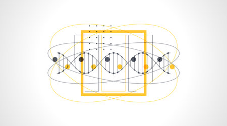 Abstraction on a scientific medical theme. Creative image of a DNA molecule with art elements.のイラスト素材