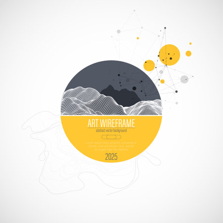 Abstract wireframe background. Modern science or technology art elements. Surface illustration inside circlesのイラスト素材