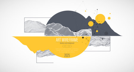 Abstract wireframe background. Modern science or technology art elements. Surface illustration inside circlesのイラスト素材