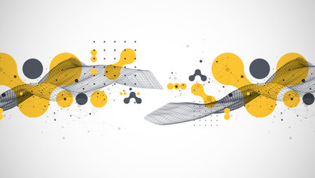 The abstract wave is made in a frame style. Template for science and technology presentation. Vector art.のイラスト素材