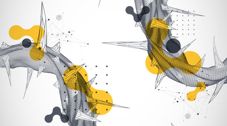 Wireframe science background with plexus effect. Futuristic vector illustration.のイラスト素材