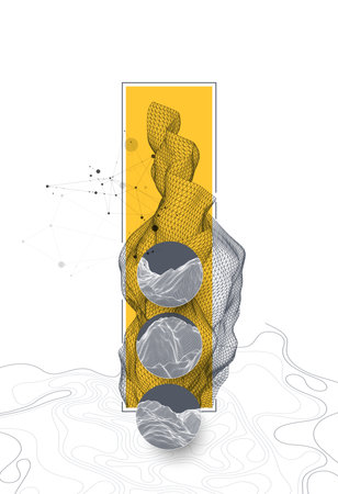 Abstract wireframe background. Modern science or technology art elements. Surface illustration inside circlesのイラスト素材