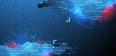 Abstract data background with wireframe wave and circuit lines. Technology concept. Vectorのイラスト素材