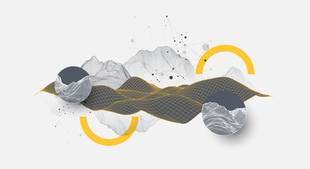 The abstract wave is made in a frame style. Template for science and technology presentation. Vector art.のイラスト素材