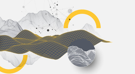 The abstract wave is made in a frame style. Template for science and technology presentation. Vector art.のイラスト素材