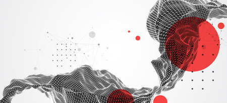 Abstract wireframe art background. Modern science or technology art. Surface illustration. Vector.のイラスト素材