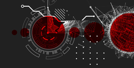 Technological art. Combination of sphere with technological lines and circles in one illustration....