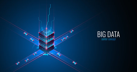 Big Data. Abstract digital futuristic vector illustration on technology background. Data mining and management concept. Hand drawn art.のイラスト素材