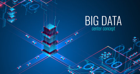 Big Data. Abstract digital futuristic vector illustration on technology background. Data mining and management concept. Hand drawn art.のイラスト素材
