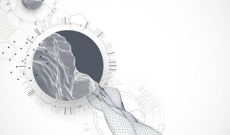 Abstract composition with wireframe wave and technology circles. Vectorのイラスト素材