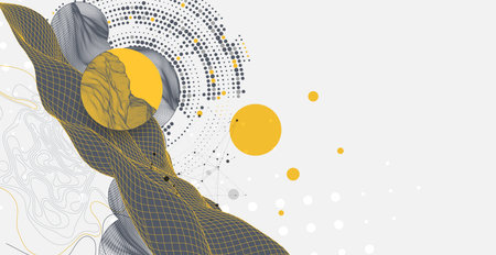 Abstract wireframe background. Modern science or technology art elements. Surface illustration inside circlesのイラスト素材