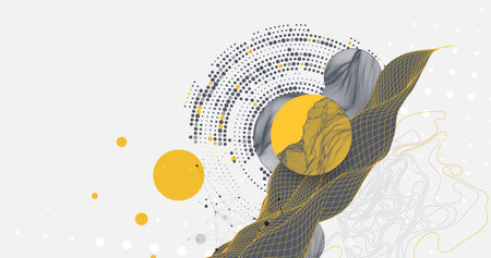 Abstract wireframe background. Modern science or technology art elements. Surface illustration inside circlesのイラスト素材