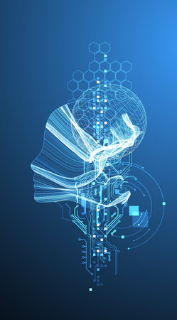 Artificial Intelligence. Technical background. Big data concept. Machine cyber mind.のイラスト素材