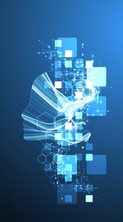 Artificial Intelligence. Technical background. Big data concept. Machine cyber mind.のイラスト素材