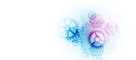 Abstract technological background  with cogwheels and plexus effect. Vectorのイラスト素材