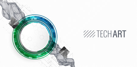 Abstract data background with wireframe wave and circuit lines. Technology concept. Vectorのイラスト素材